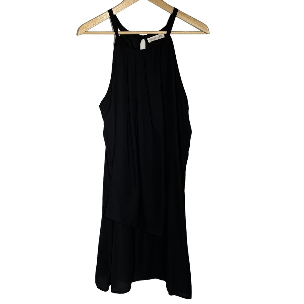 NWT Stella Luce Size Large Black Sheer Flowy Tank Top High Low Back Shirt dress